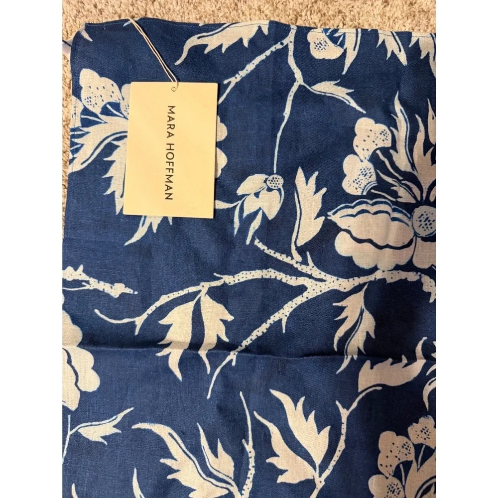Mara Hoffman Navy White Floral Hemp Handkerchief Scarf NEW